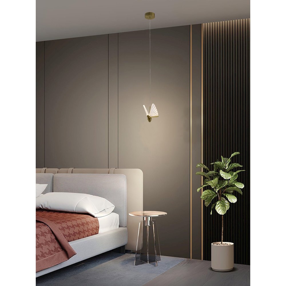 1-Light Stain Brass LED Pendant In a Butterfly Shape. Picture 6