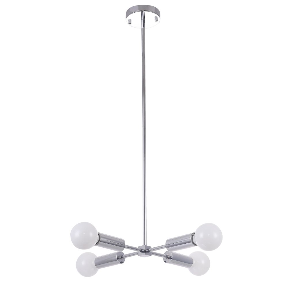 4-Light Chrome Chandelier With Four Arms And Visible Bulbs. Picture 2