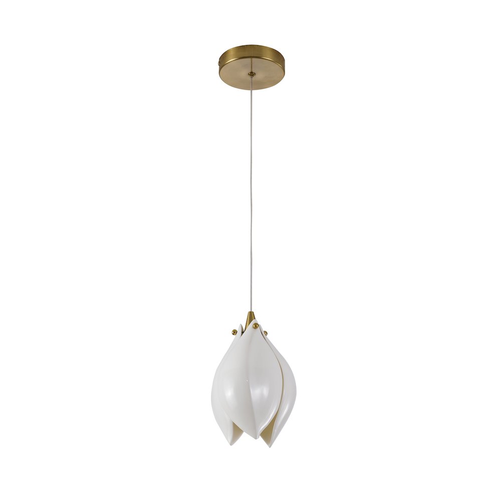 1-Light Bronze Single Pendant With A Cream Ceramic Flower. Picture 2