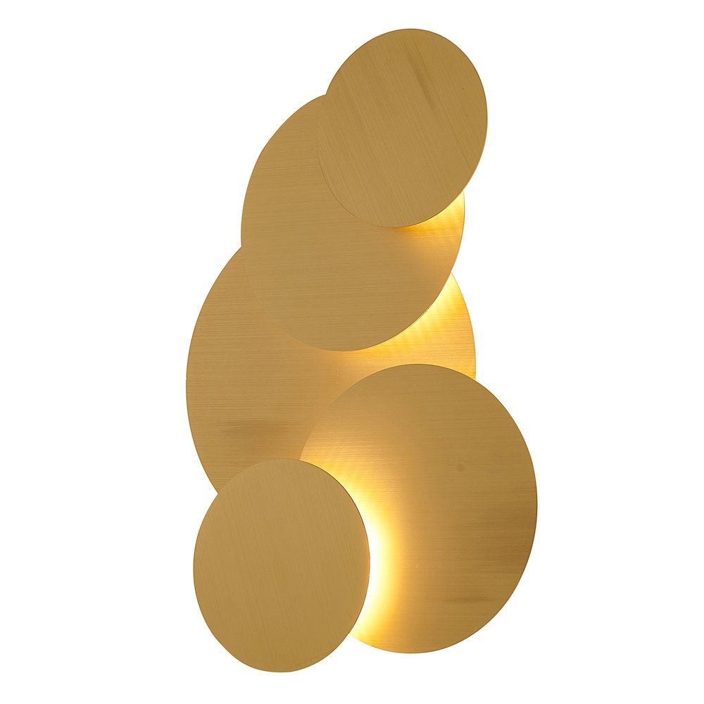 3-Light Brass LED Wall Sconce With Round Stacked Plates. Picture 2