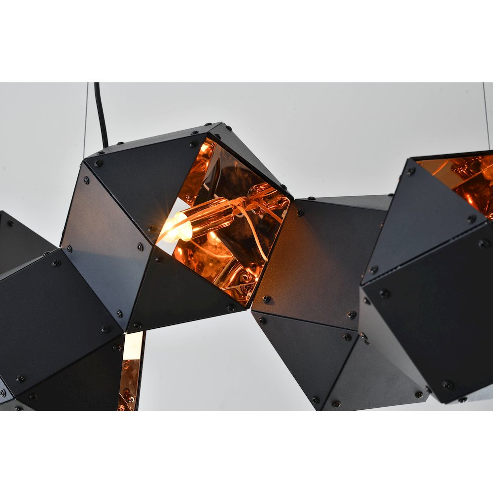 8-Light Black Block Chandelier With A Copper Interior. Picture 5