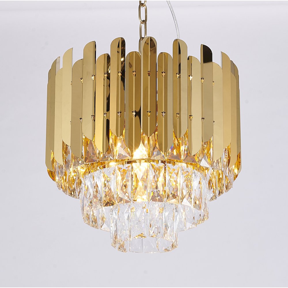 8-Light Gold Stainless Steel Chandelier With Clear Crystals. Picture 4
