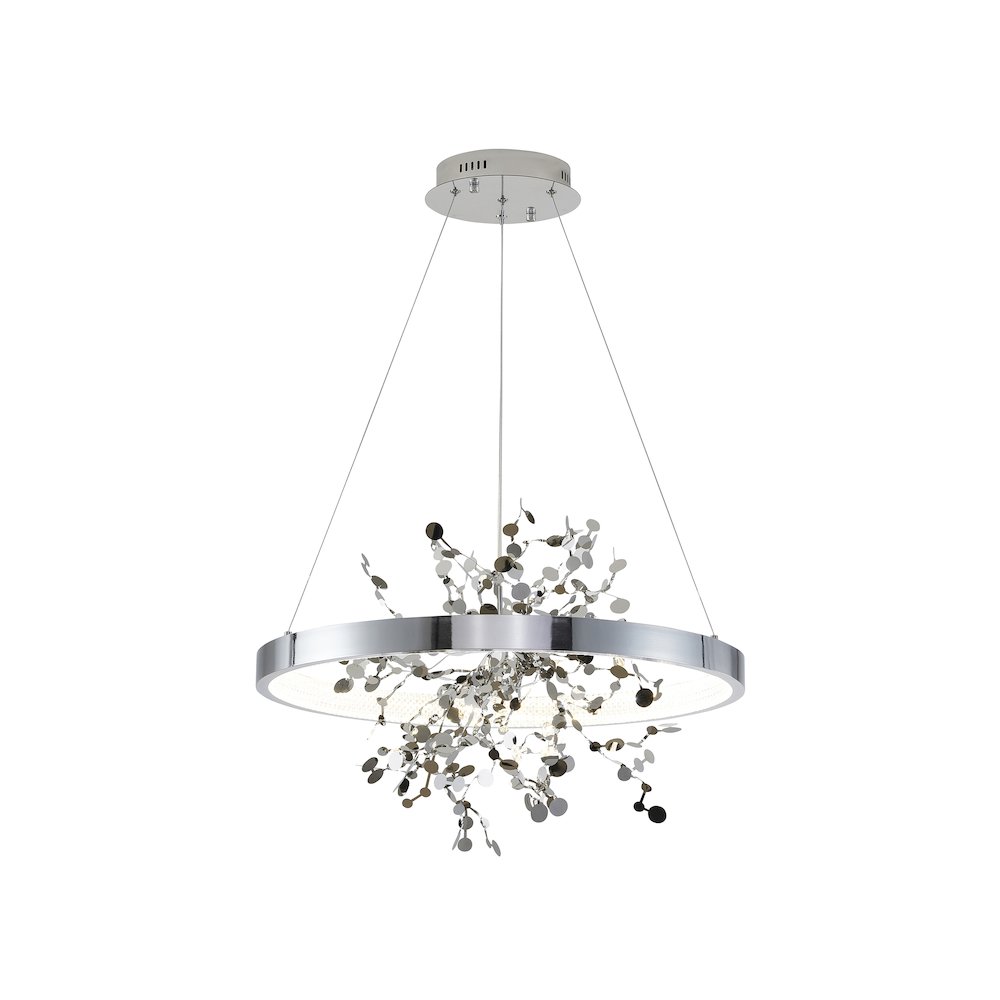 1-Light Chrome Stainless Steel LED Chandelier, Chrome Aluminum Confetti Interior. Picture 1