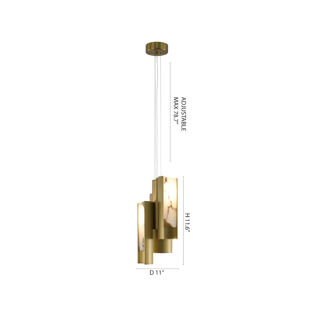 3-Light Satin Brass Aluminum LED Pendant With White Alabaster Accents. Picture 5