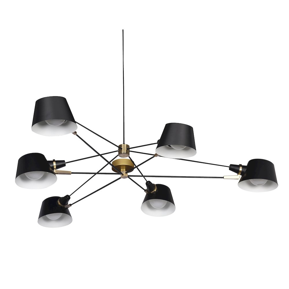 6-Light Black Iron Chandelier With Black Aluminum Shades. Picture 2