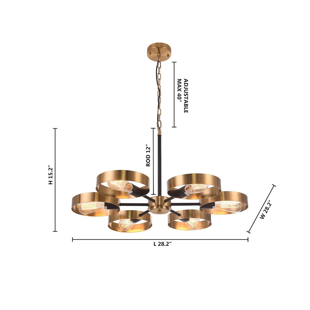 6-Light Black And Golden Bronze Accents Chandelier. Picture 3