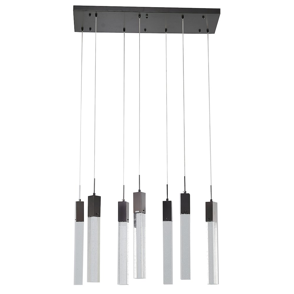 7-Light Matte Black Island Lighting With A Clear Bubble Crystal. Picture 2