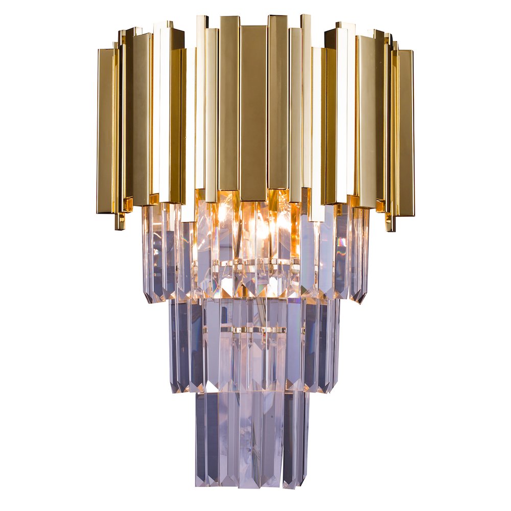 3-Light Gold Wall Sconce With Clear Crystals. Picture 1