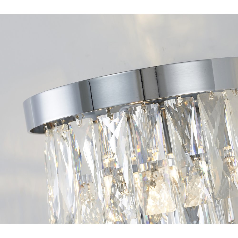 3-Light Chrome Wall Sconce With Clear Hanging Crystals. Picture 3