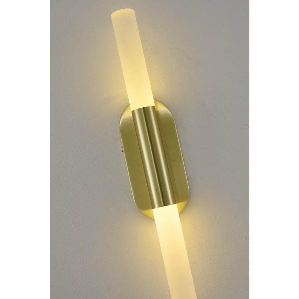 2-Light Satin Brass Wall Sconce Lighting With White Frosted Acrylic Shades. Picture 3