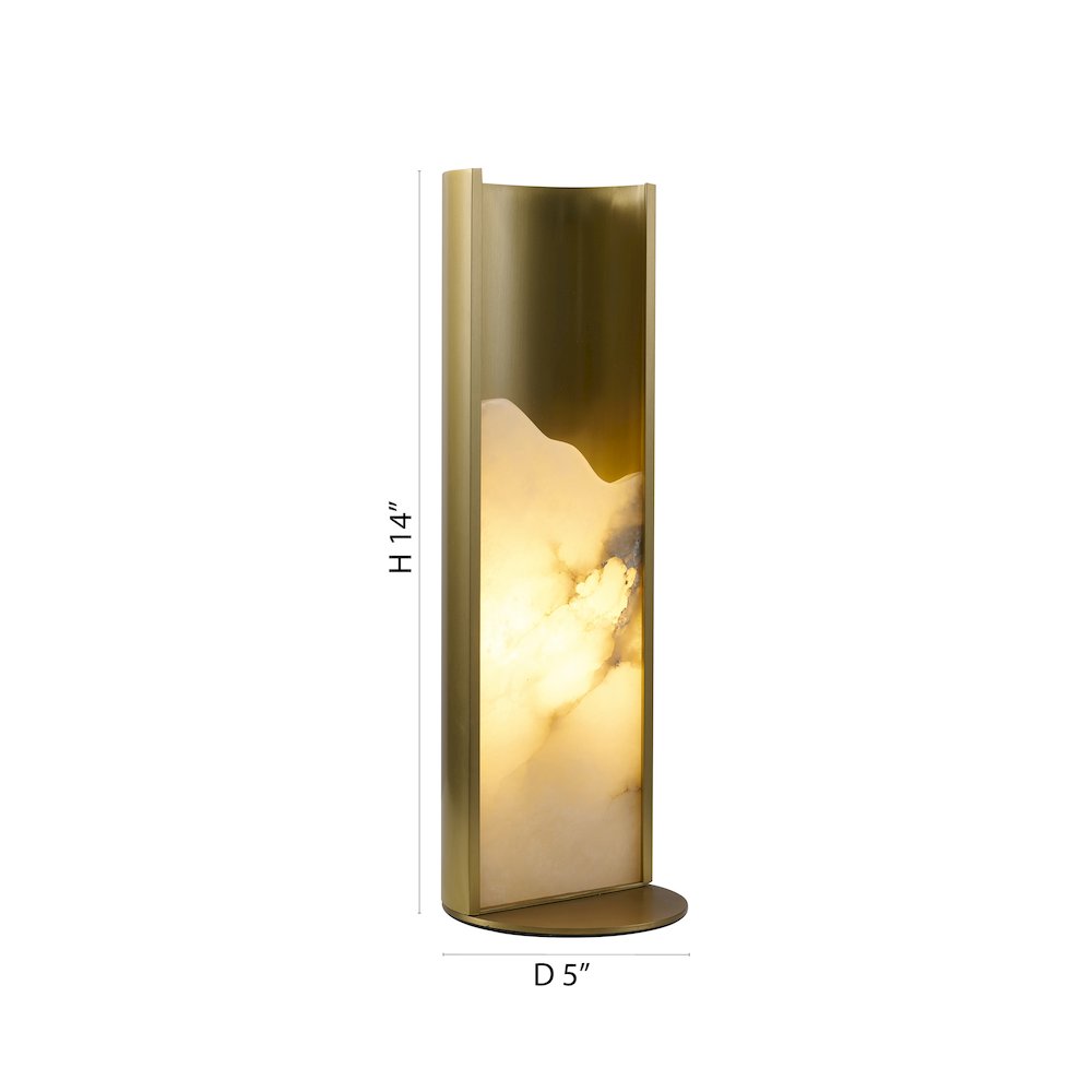 1-Light Stain Brass Aluminum Table Lamp With A White Alabaster. Picture 6