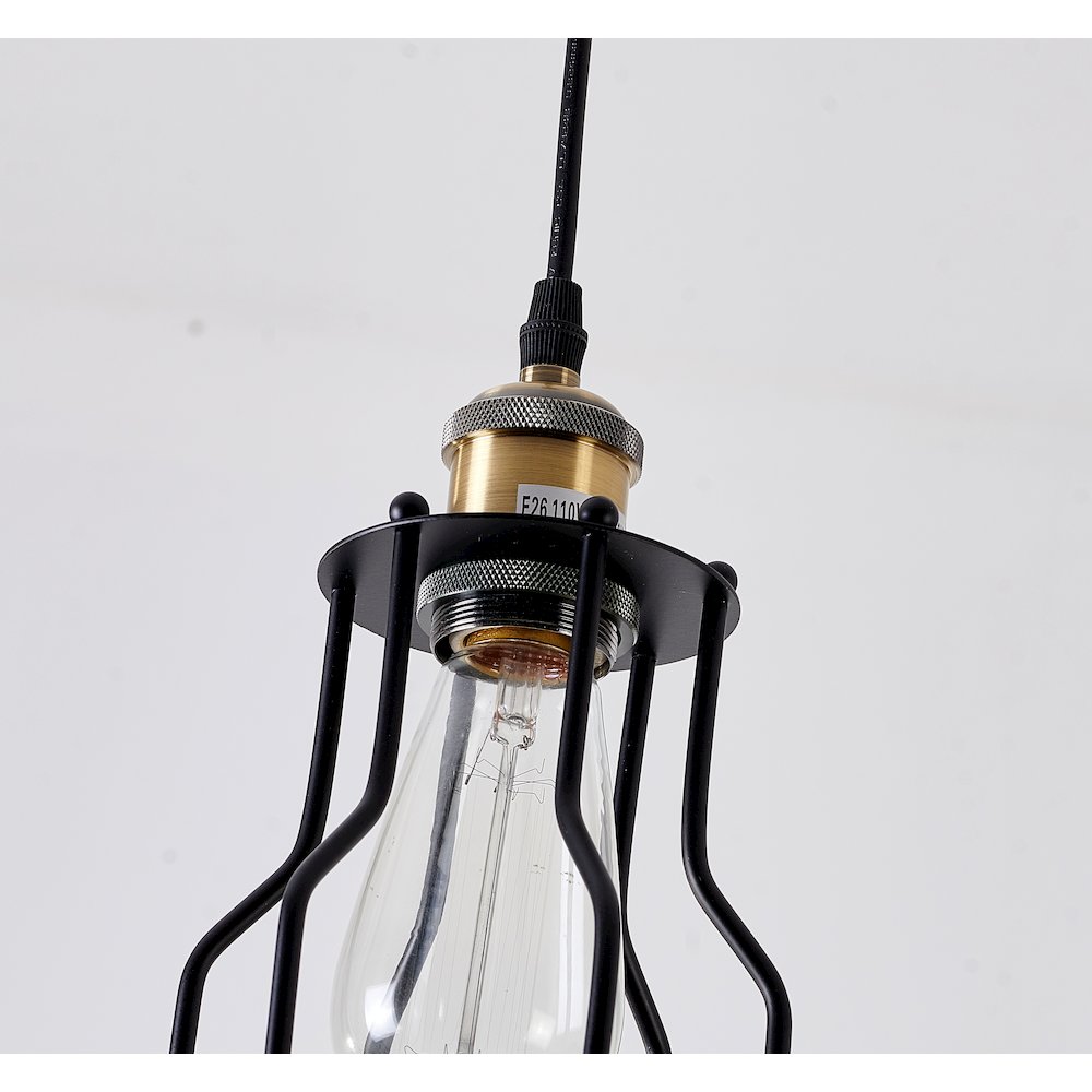 1-Light Black Cage Single Pendant With Brass Hardware. Picture 3