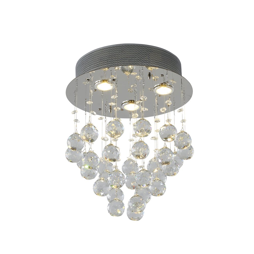 3-Light Chrome Flush Mount With Clear Crystals. Picture 1