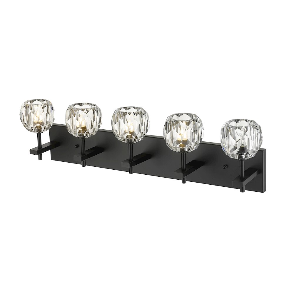 5-Light Black Wall Sconce With Clear Crystal Shades. Picture 3