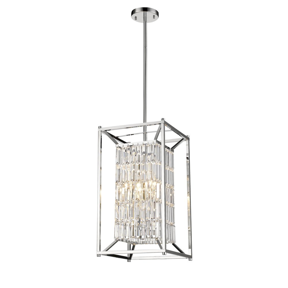 4-Light Chrome Cage Pendant With Clear Hanging Crystals. Picture 1