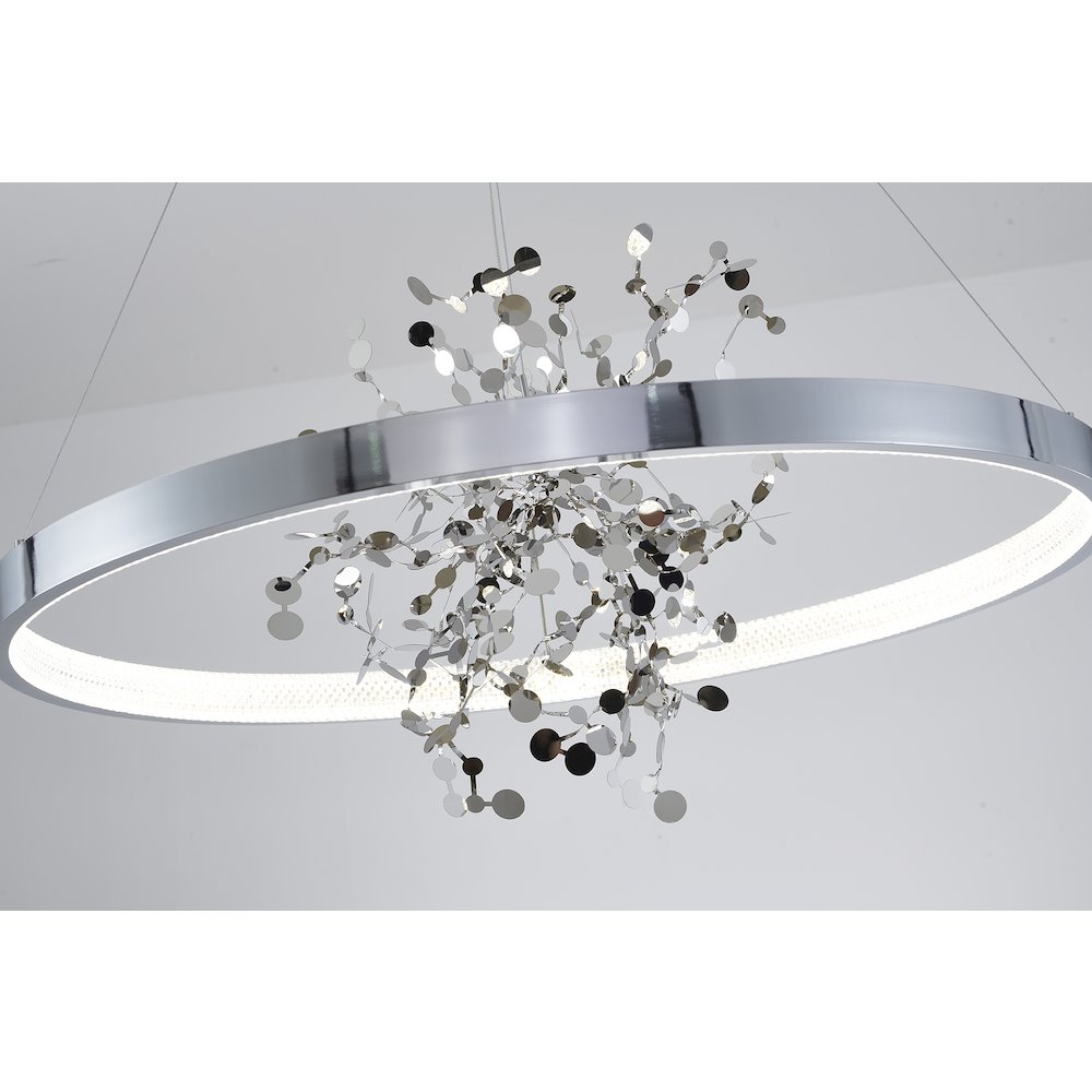 1-Light Chrome Stainless Steel LED Chandelier, Chrome Aluminum Confetti Interior. Picture 3