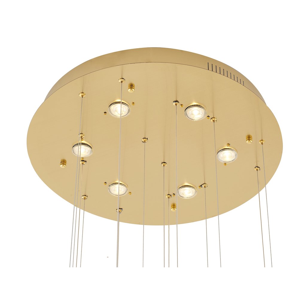 13-Light Gold LED Chandelier With Clear Crystal Pendants. Picture 6