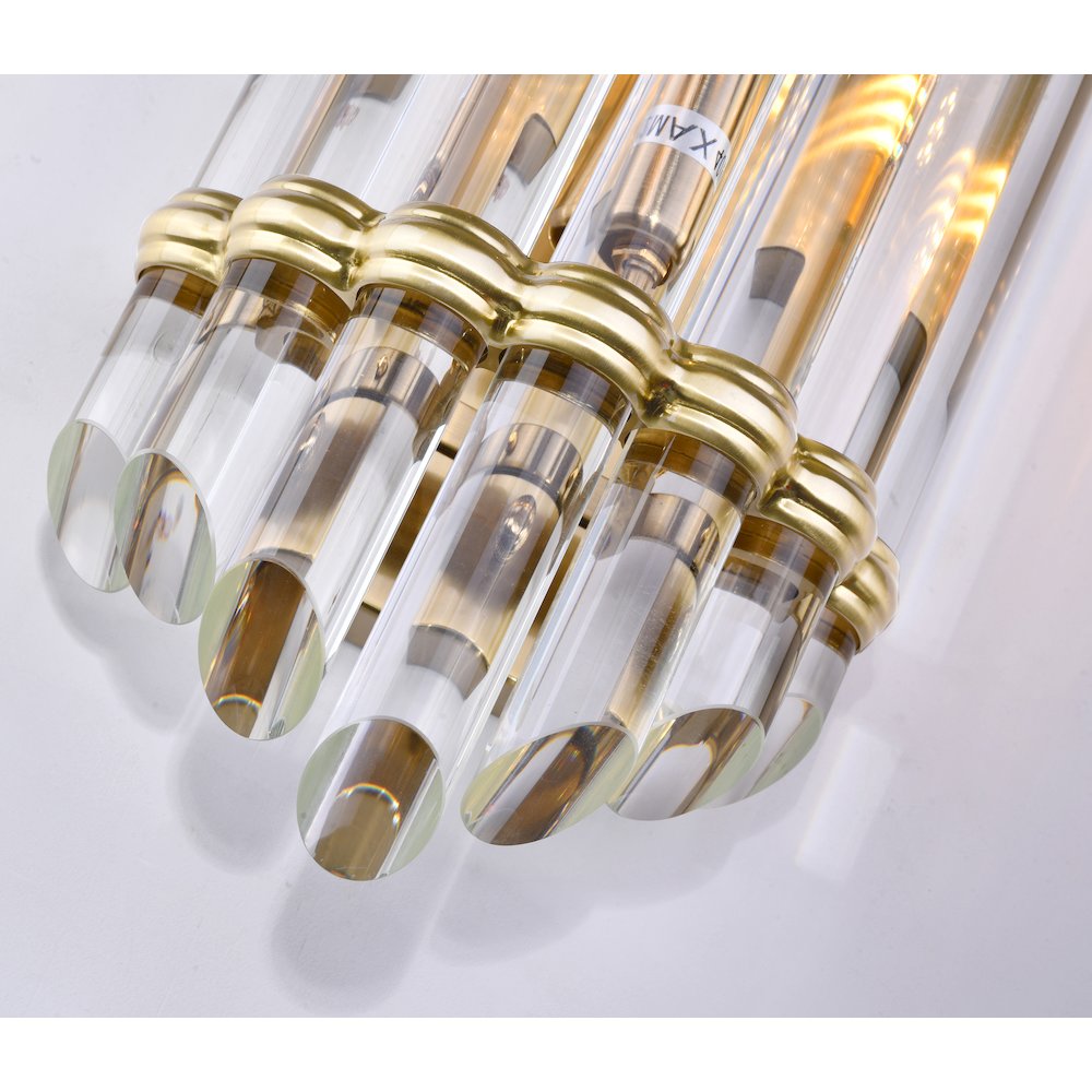 1-Light Antique Gold Metal Wall Sconce With A Clear Glass Rods. Picture 3
