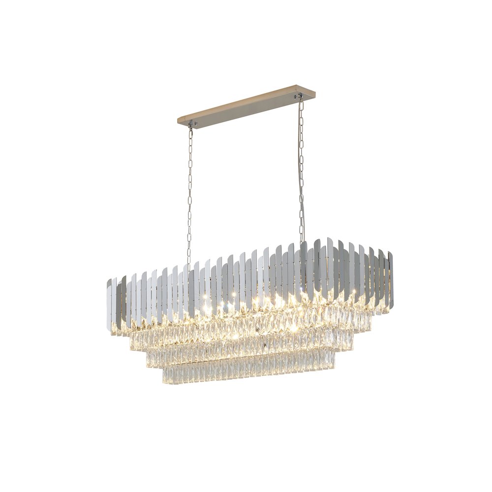 14-Light Chrome Stainless Steel Chandelier With Clear Crystal Accents. Picture 1