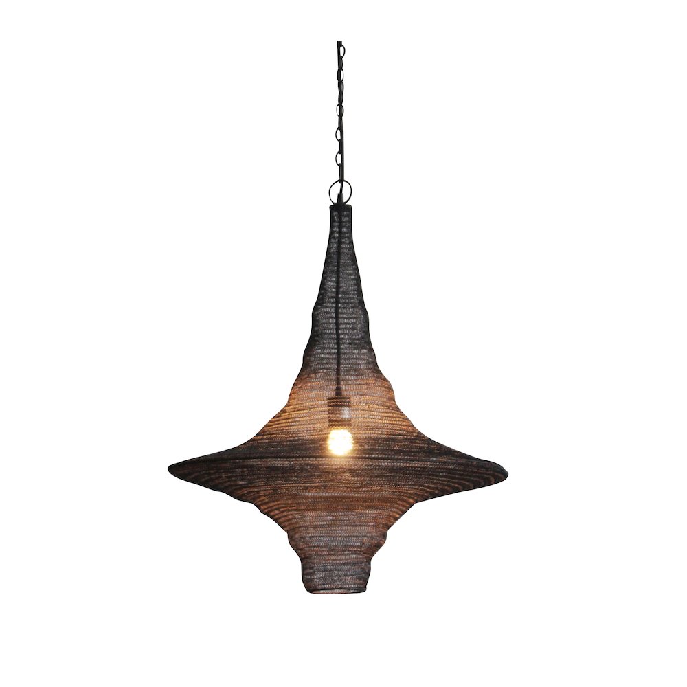1-Light Satin Black Pendant With A Chain Basket Shade. Picture 1