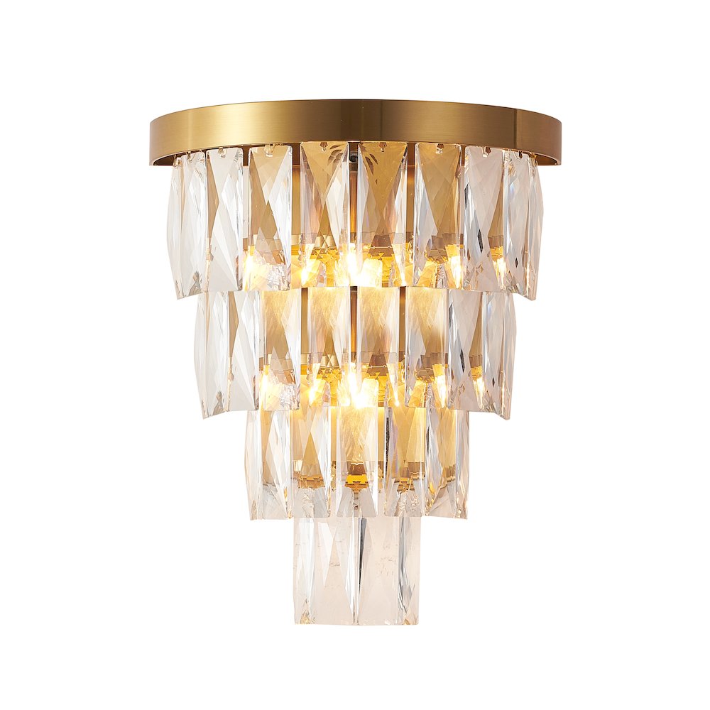 3-Light Brass Wall Sconce With Clear Hanging Crystals. Picture 1