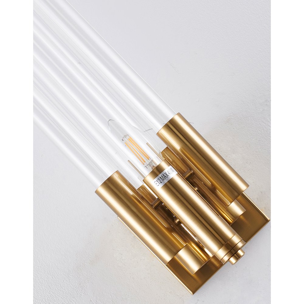 1-Light Gold Metal Wall Sconce With Clear Glass Rods. Picture 2