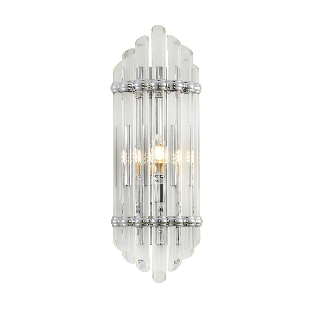 1-Light Chrome Metal Wall Sconce With A Clear Glass Rods. Picture 1