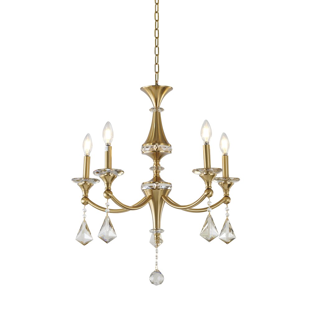 5-Light Satin Brass Chandelier With Clear And Champagne Crystals. Picture 1