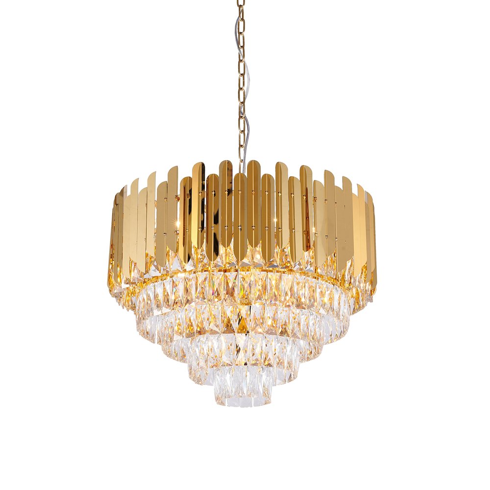 15-Light Gold Stainless Steel Chandelier With Clear Crystals. Picture 1