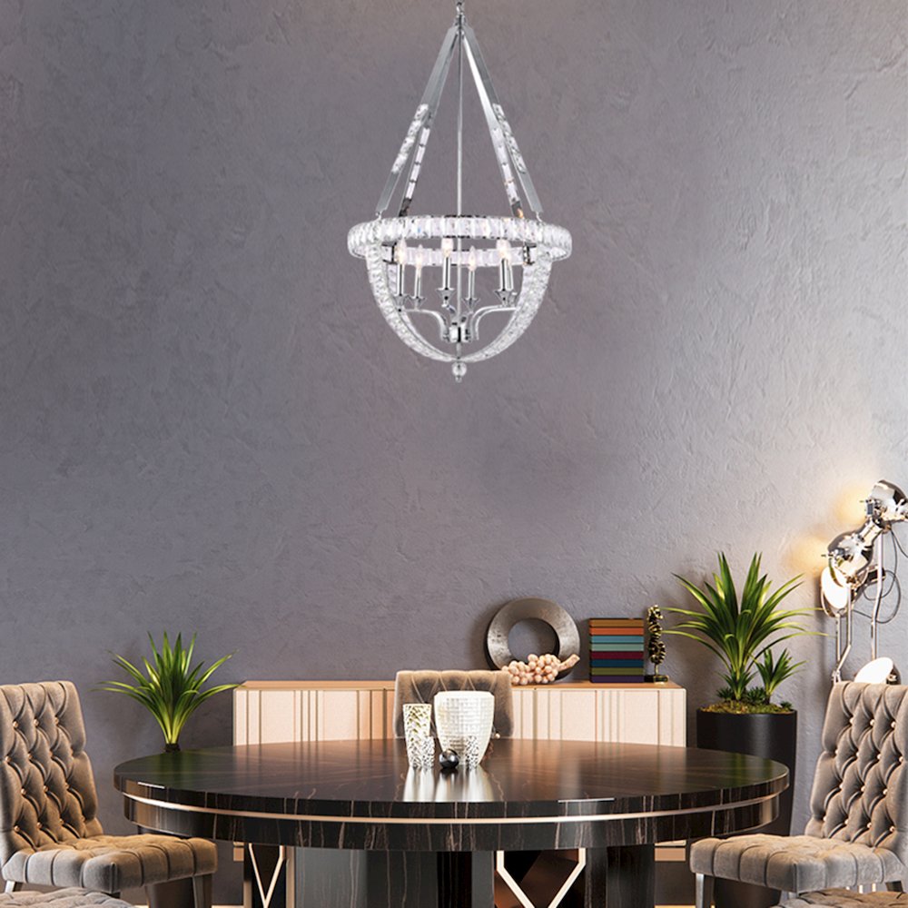 6-Light Chrome Metal Chandelier With Clear Crystals. Picture 4