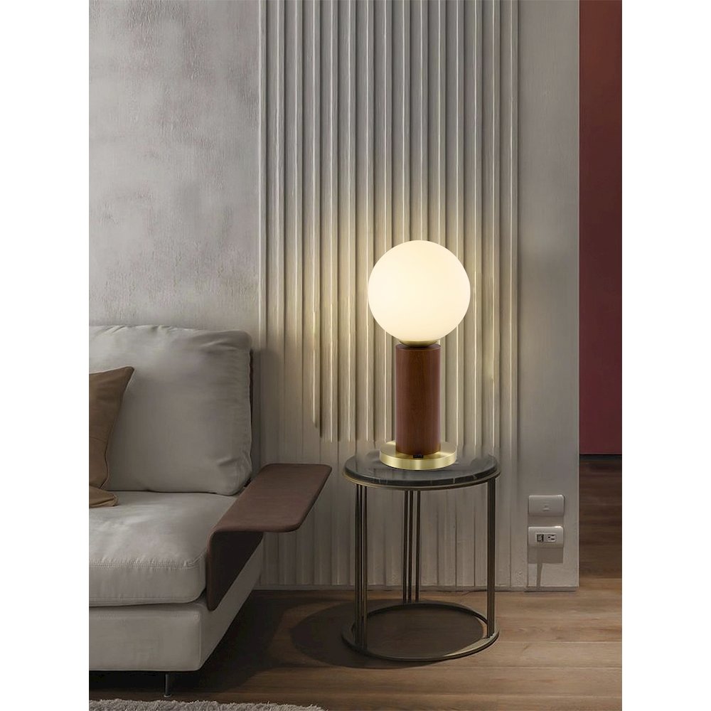 1-Light Black And Satin Brass Table Lamp With A White Glass Shade. Picture 8