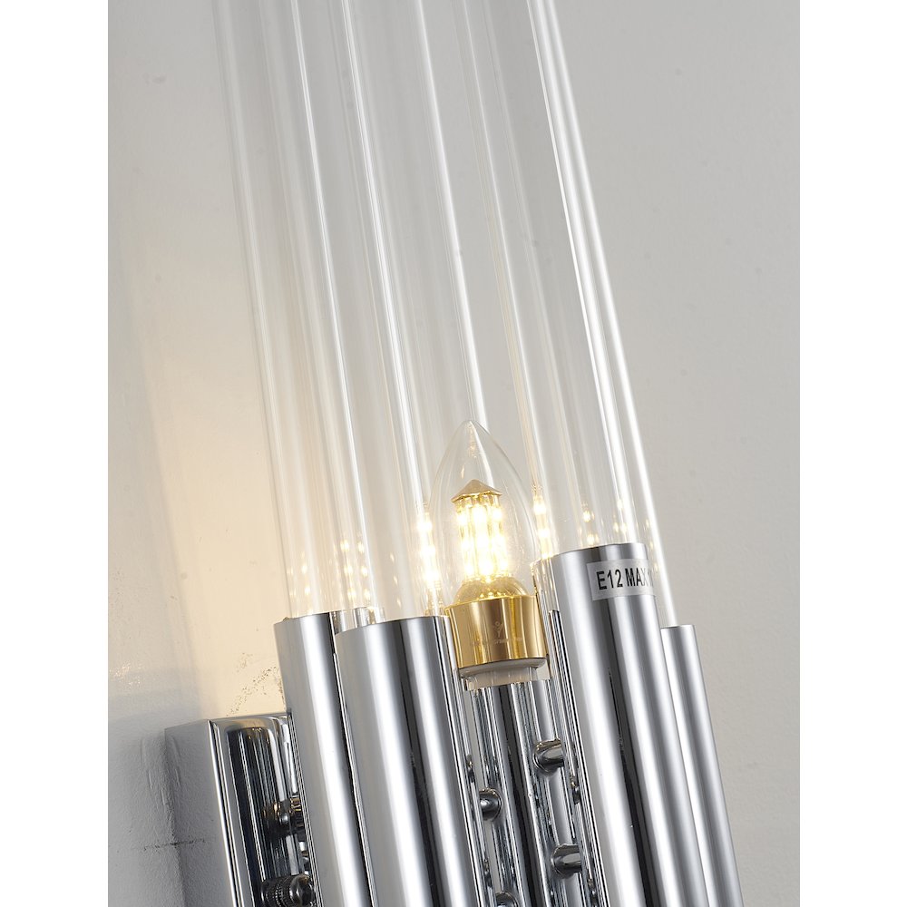 1-Light Shiny Nickel Metal Wall Sconce With Clear Glass Rods. Picture 3