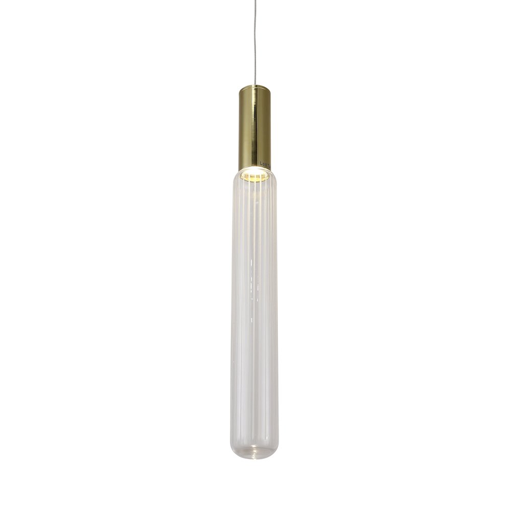 1-Light Gold LED Pendant With A Clear Glass Shade. Picture 1