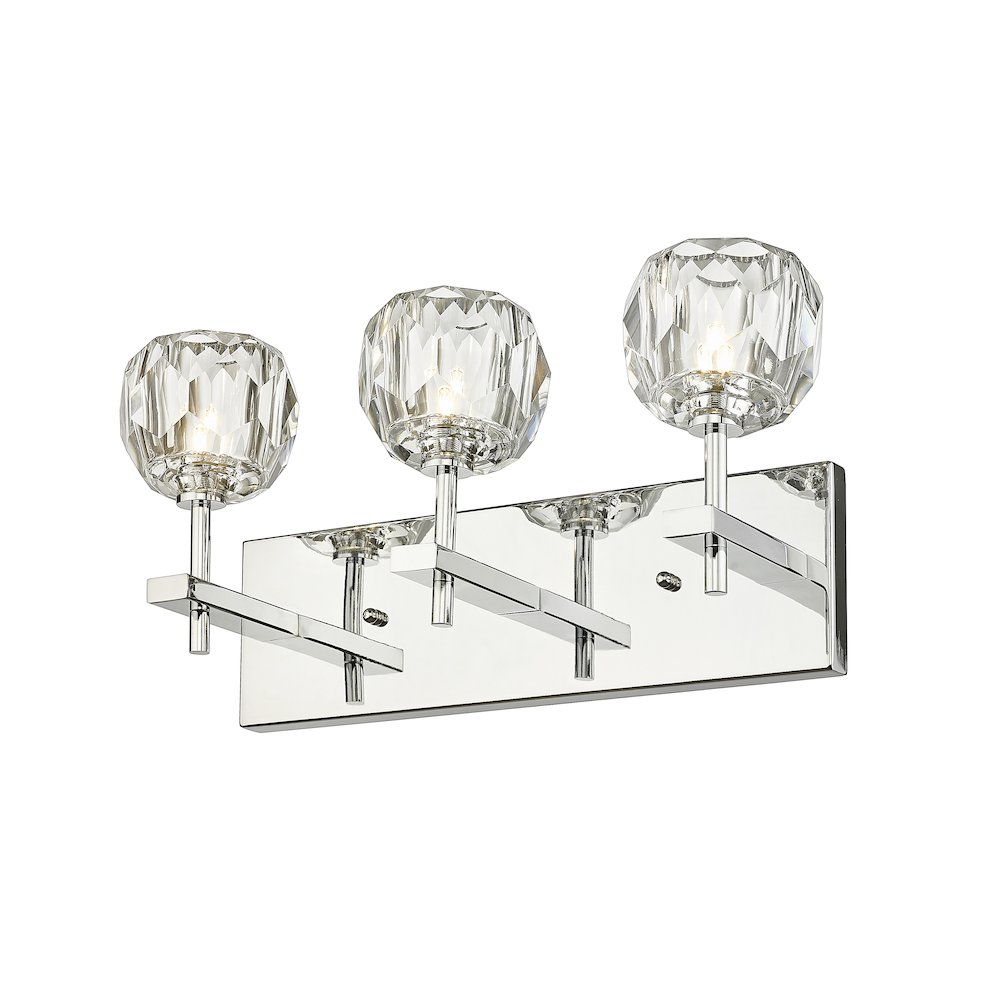 3-Light Chrome Wall Sconce With Clear Crystal Shades. Picture 2