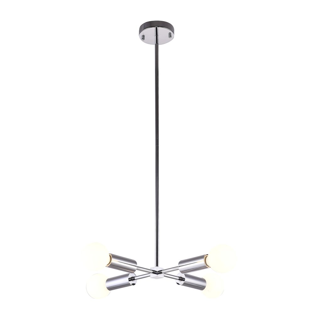 4-Light Chrome Chandelier With Four Arms And Visible Bulbs. Picture 1