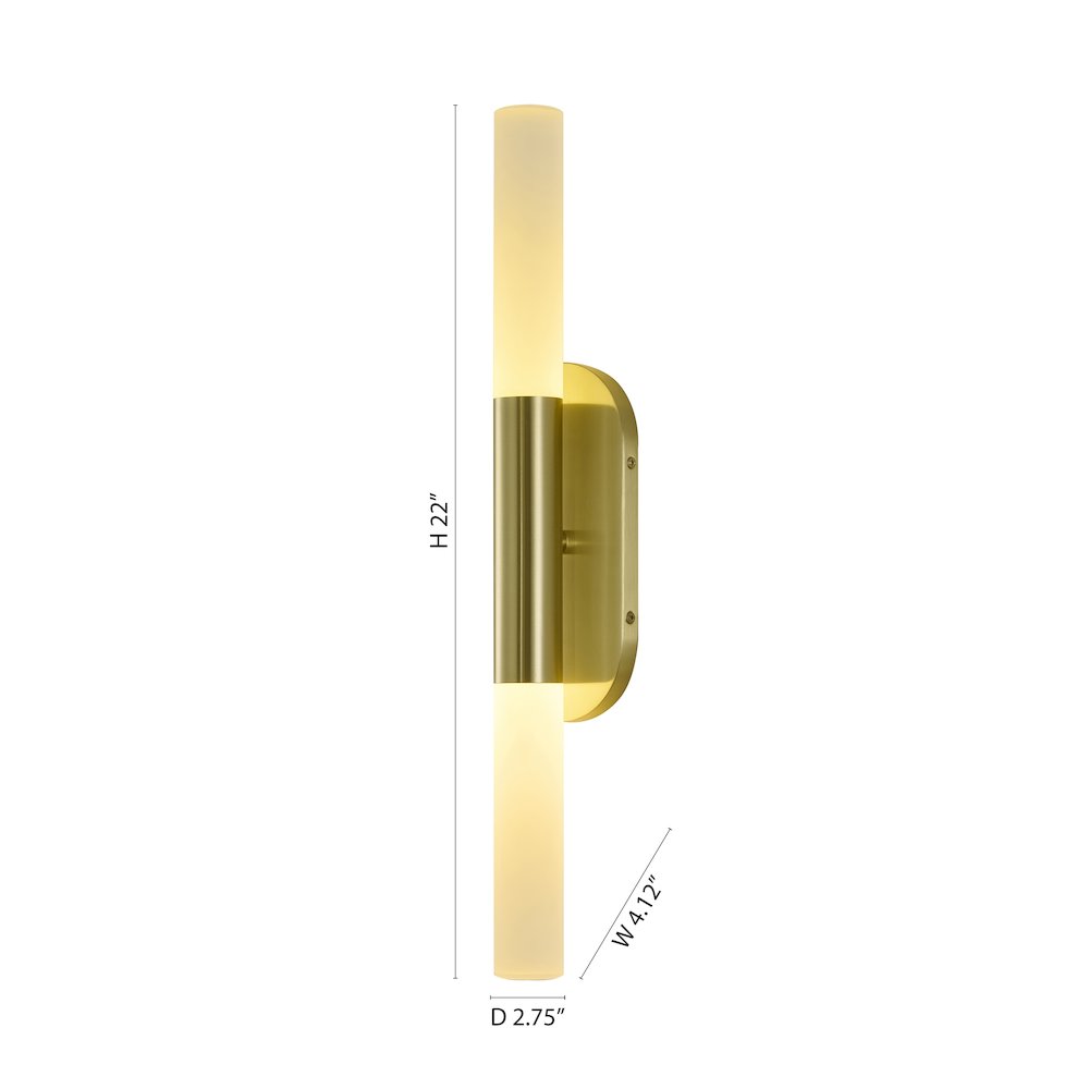 2-Light Satin Brass Wall Sconce Lighting With White Frosted Acrylic Shades. Picture 6
