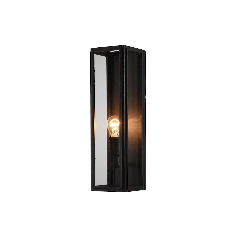 1-Light Black Iron Rectangular Wall Sconce With A Clear Glass Shade. Picture 1