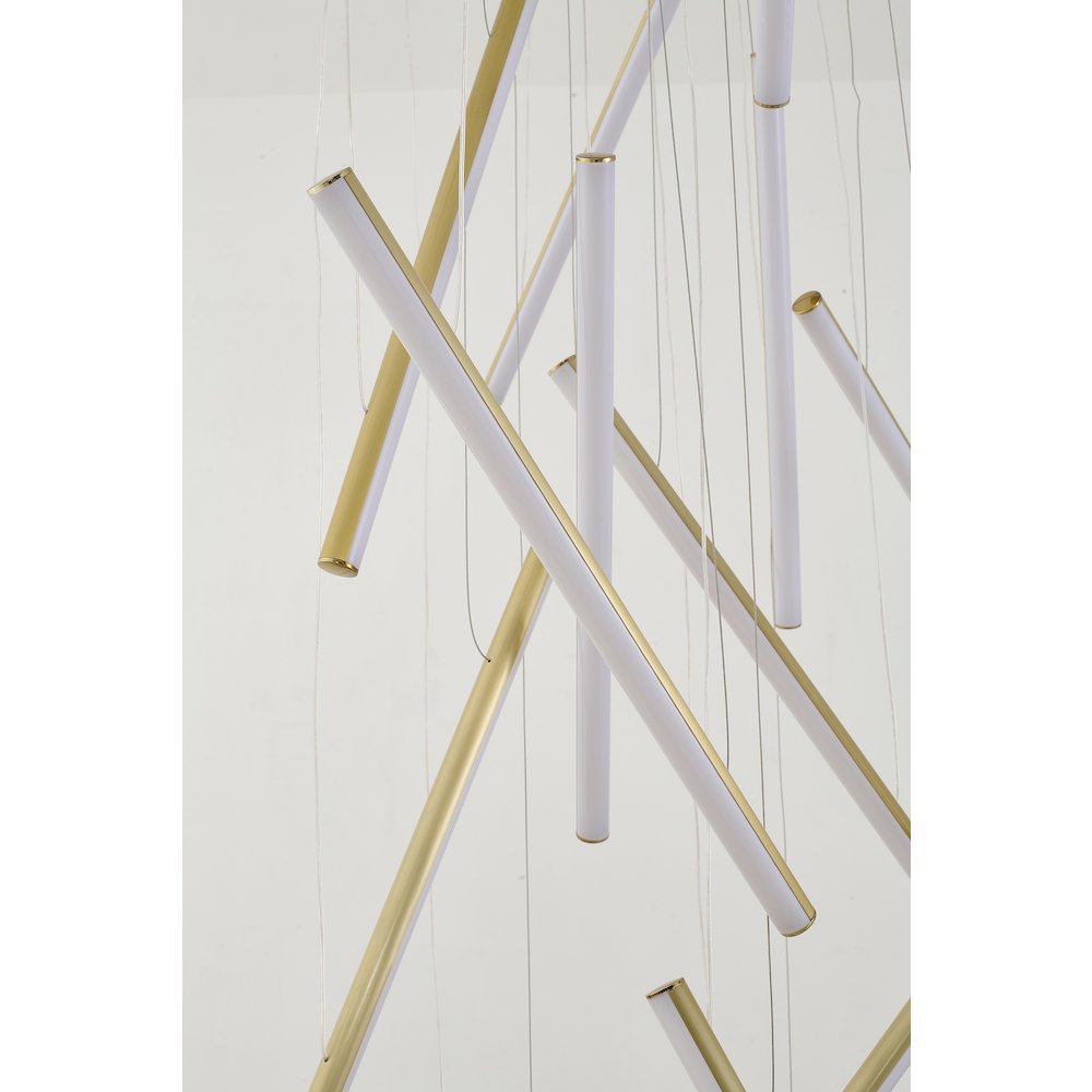 18-Light Brass Metal LED Chandelier With White Acrylic Diffusers. Picture 3