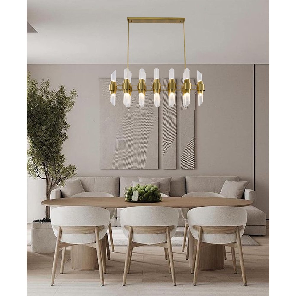 20-Light Satin Brass Iron Chandelier With Clear Glass Shades. Picture 7