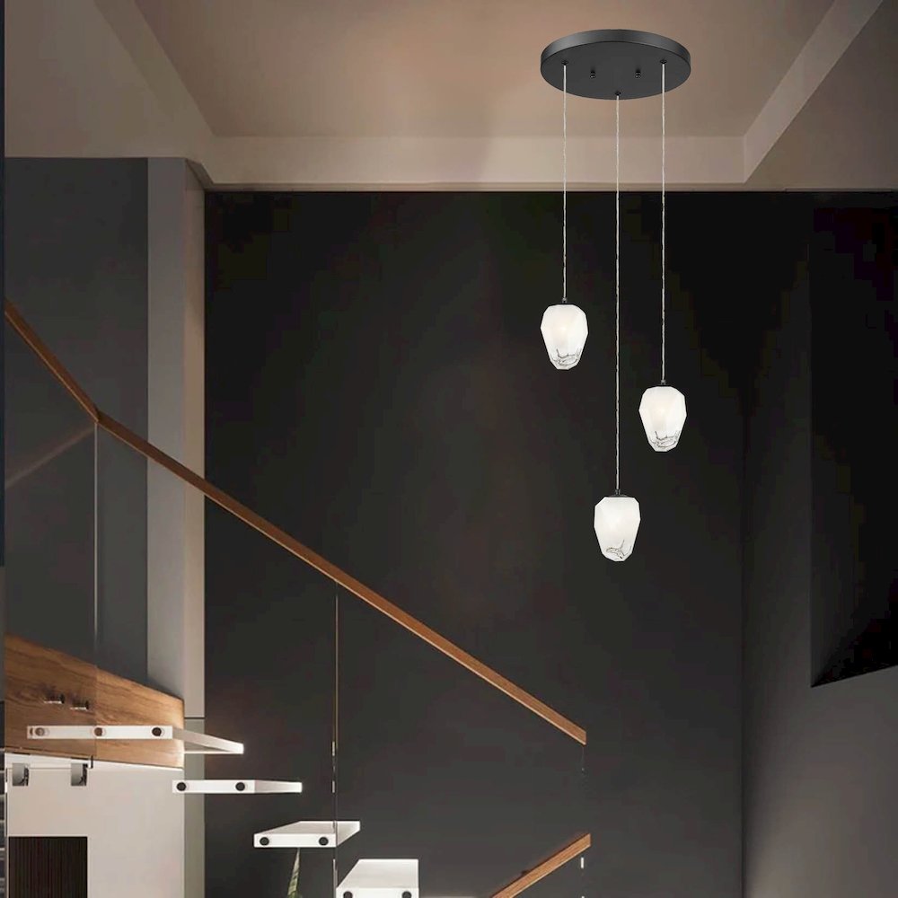 3-Light Black Chandelier With White Glass Shades. Picture 4
