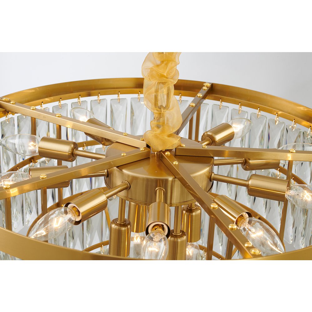 14-Light Gold Metal Chandelier With Clear Crystals. Picture 2