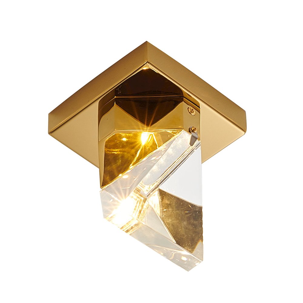 1-Light Brass Iron LED Flush Mount With A Clear Crystal. Picture 1