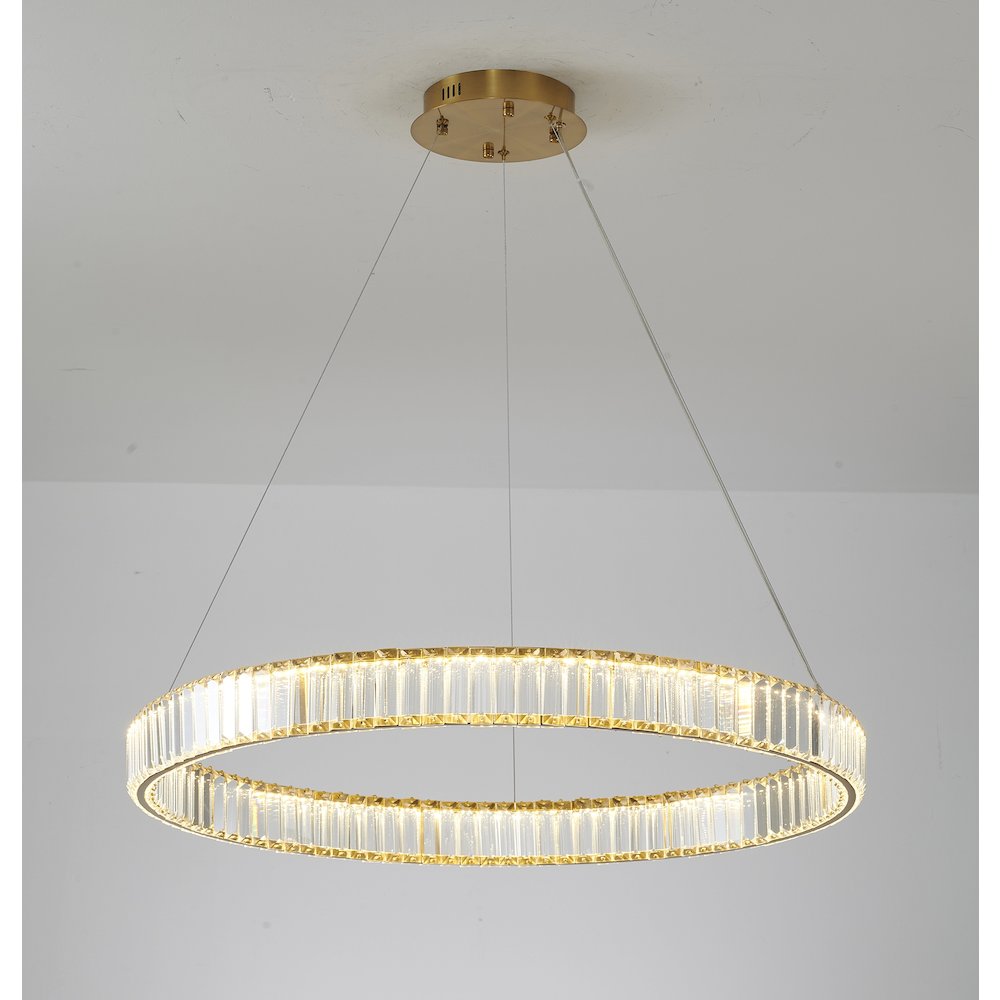 1-Light Gold Steel LED Chandelier With Crystals. Picture 5