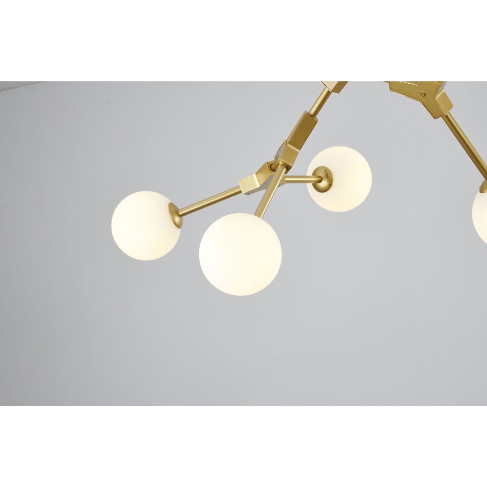 6-Light Gold Chandelier With White Glass Shades. Picture 4