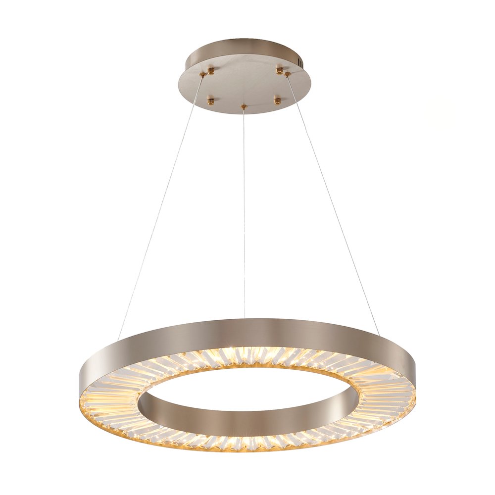 1-Light Gold Stainless Steel LED Chandelier With Clear Crystals. Picture 1