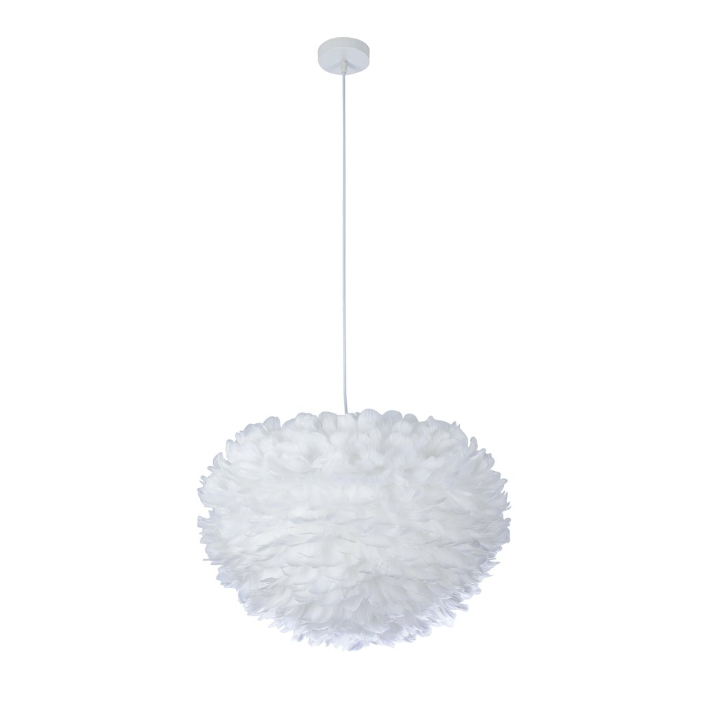 1-Light White Goose Feather Ball Chandelier With White Hardware. Picture 2