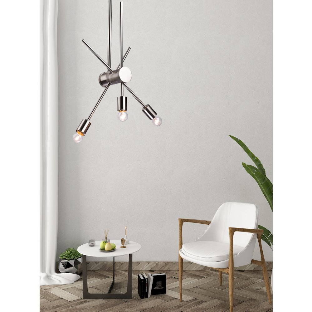 3-Light Shiny Nickel Chandelier With Adjustable Arms. Picture 2