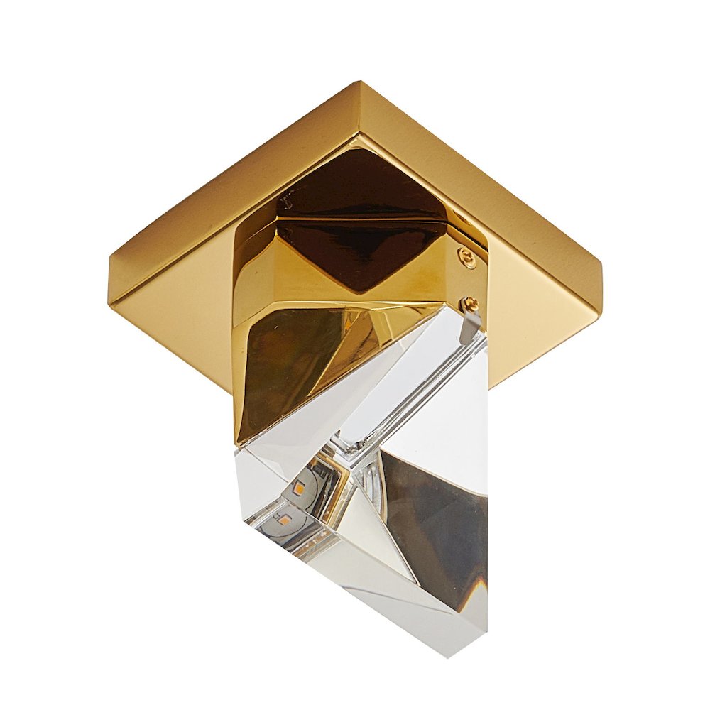 1-Light Brass Iron LED Flush Mount With A Clear Crystal. Picture 2