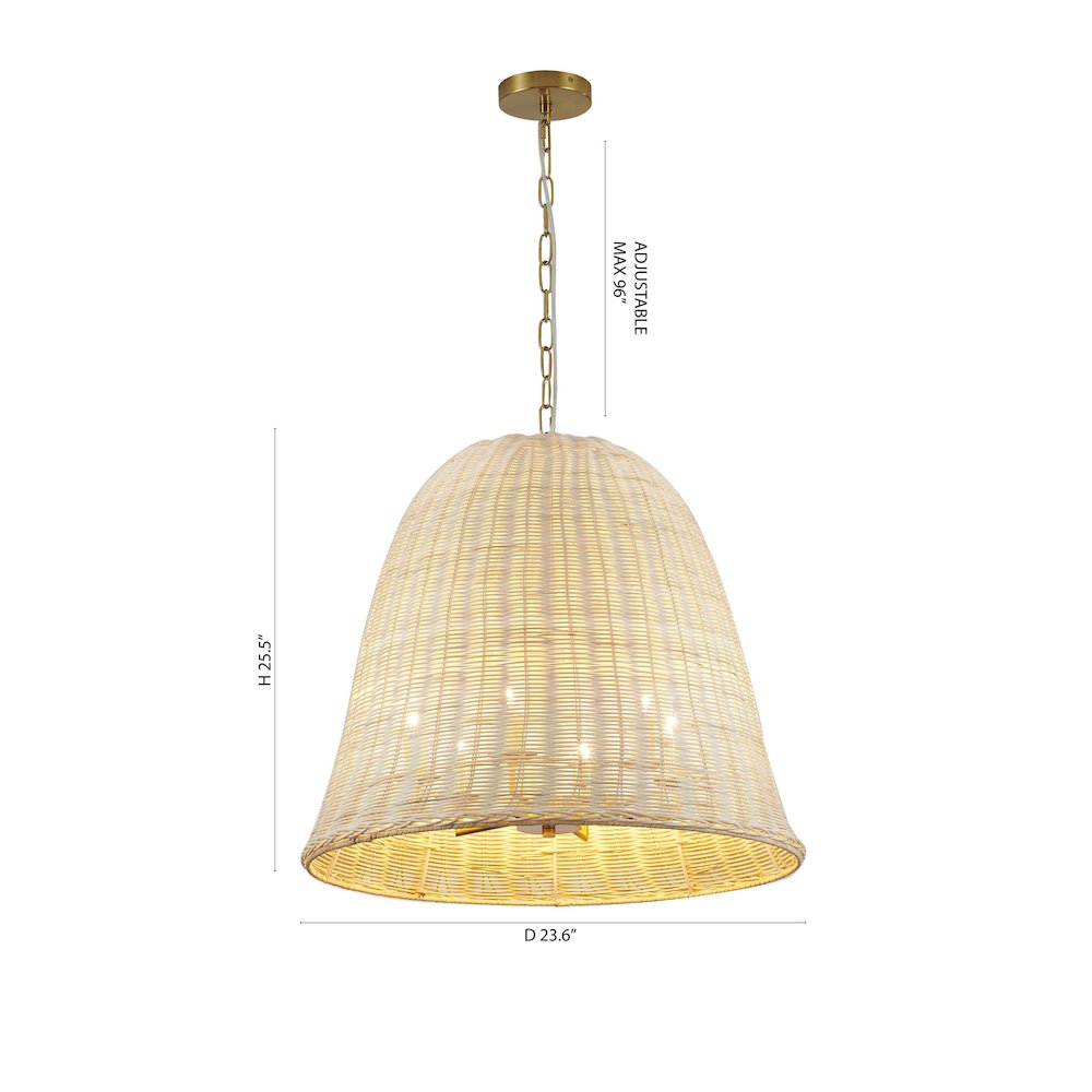 6-Light Brass Chandelier With A Natural White Wood Vine Basket Shade. Picture 7