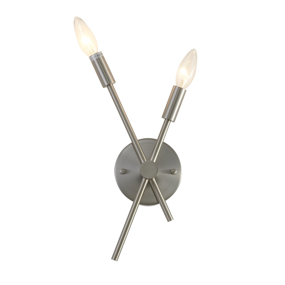 2-Light Shiny Nickel Wall Sconce With Two Pipe Arms. Picture 1